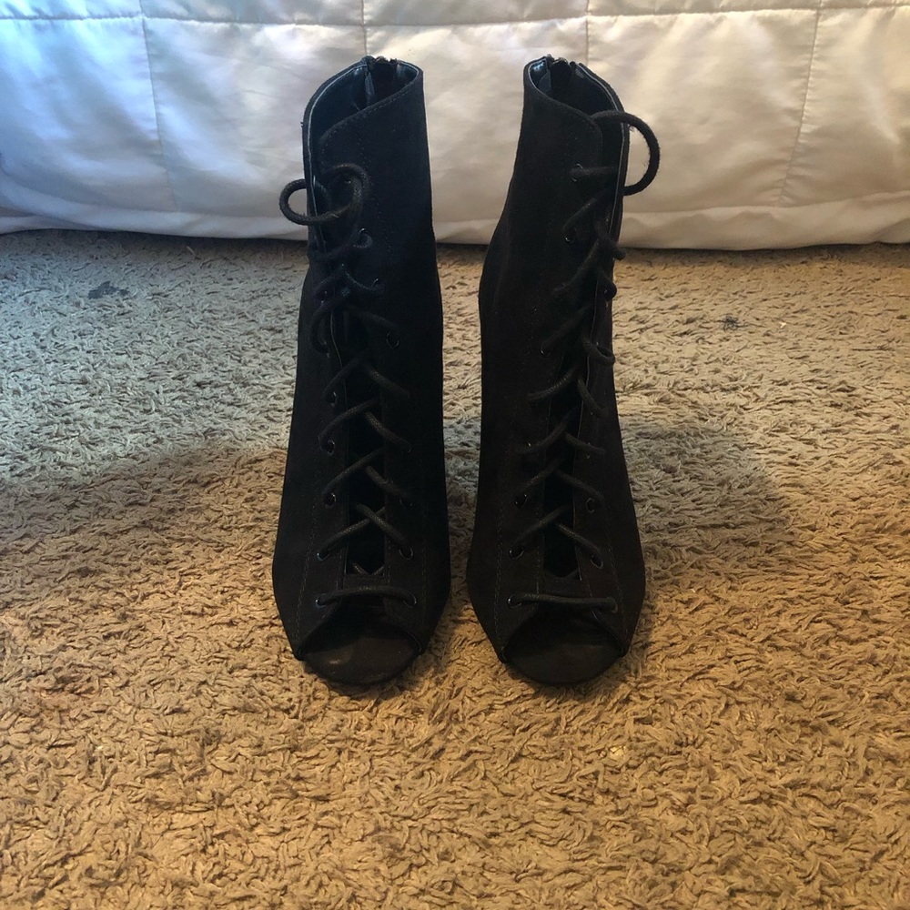 Black Heeled Lace Up Booties